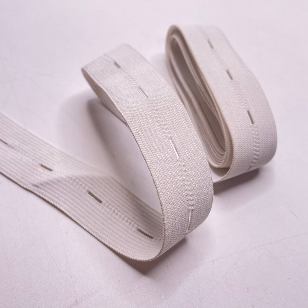 1" Buttonhole Elastic - White - 2M Bundle