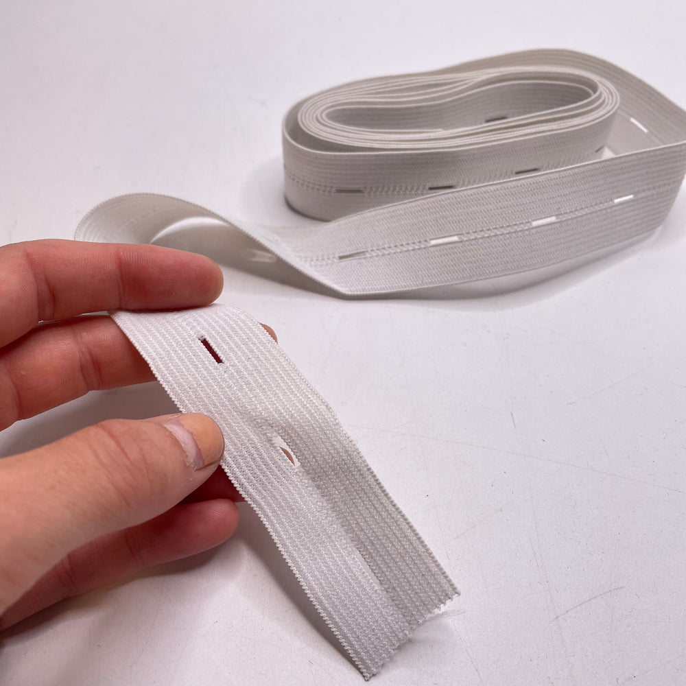 1" Buttonhole Elastic - White - 2M Bundle