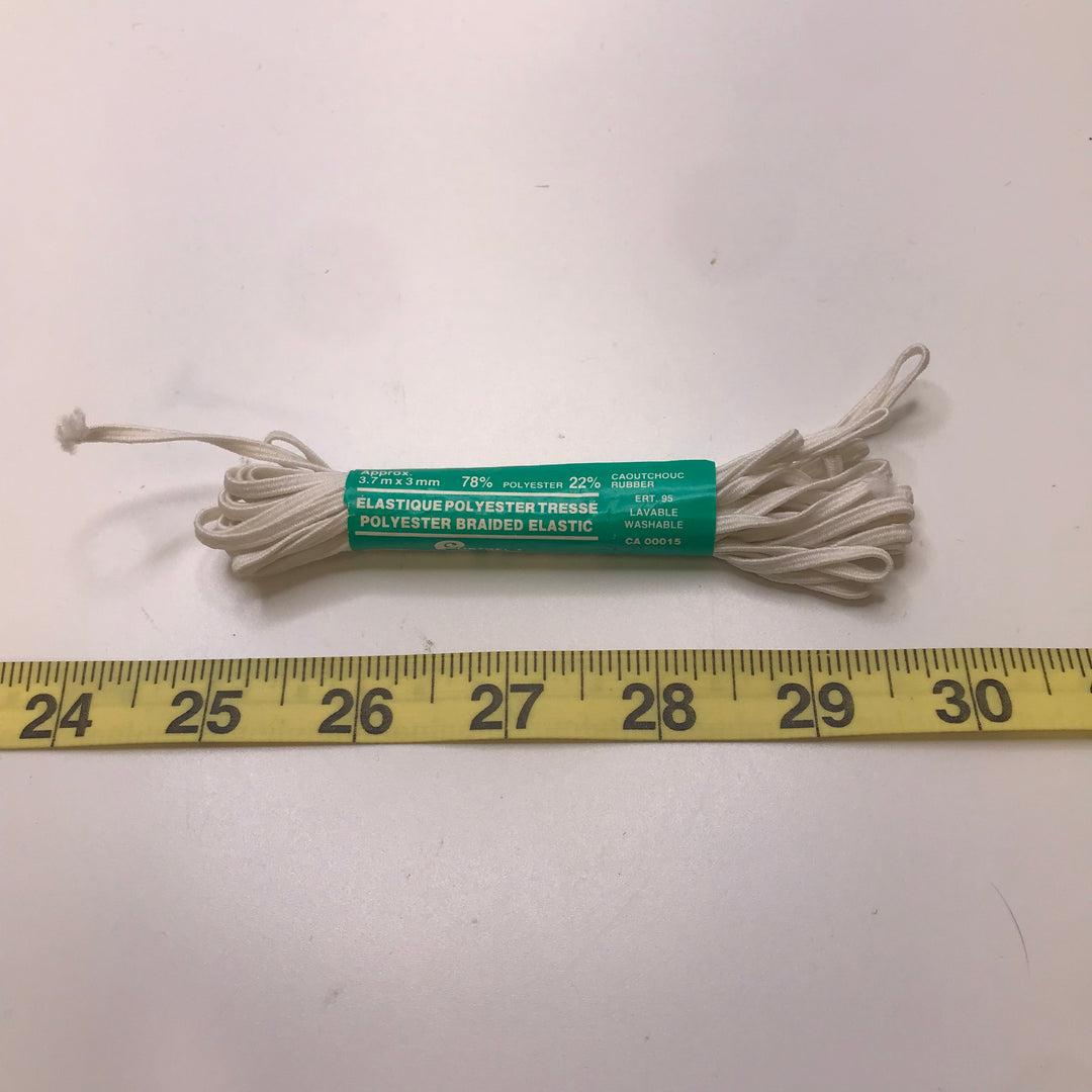 ⅑" Braided Elastic - White - 3.5M Bundle