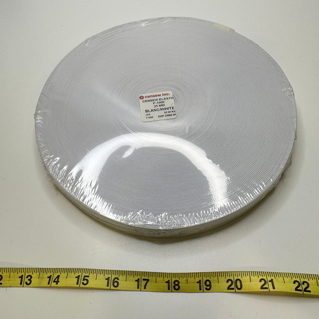 1" Knitted Elastic - White - 50M Roll
