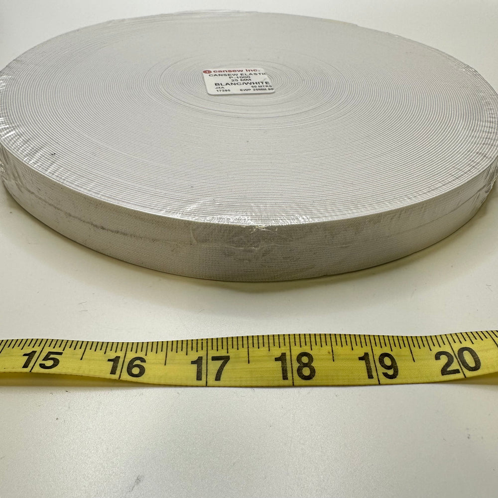 1" Knitted Elastic - White - 50M Roll