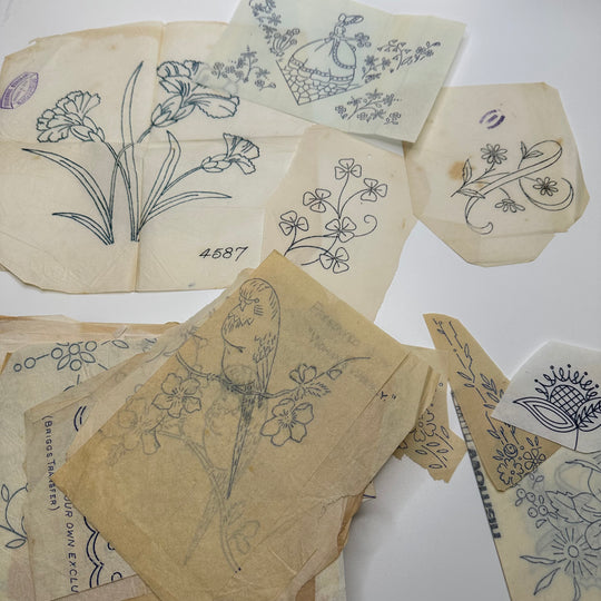 Vintage Embroidery Pattern Transfer Box Applique - Gold - 60 Pack