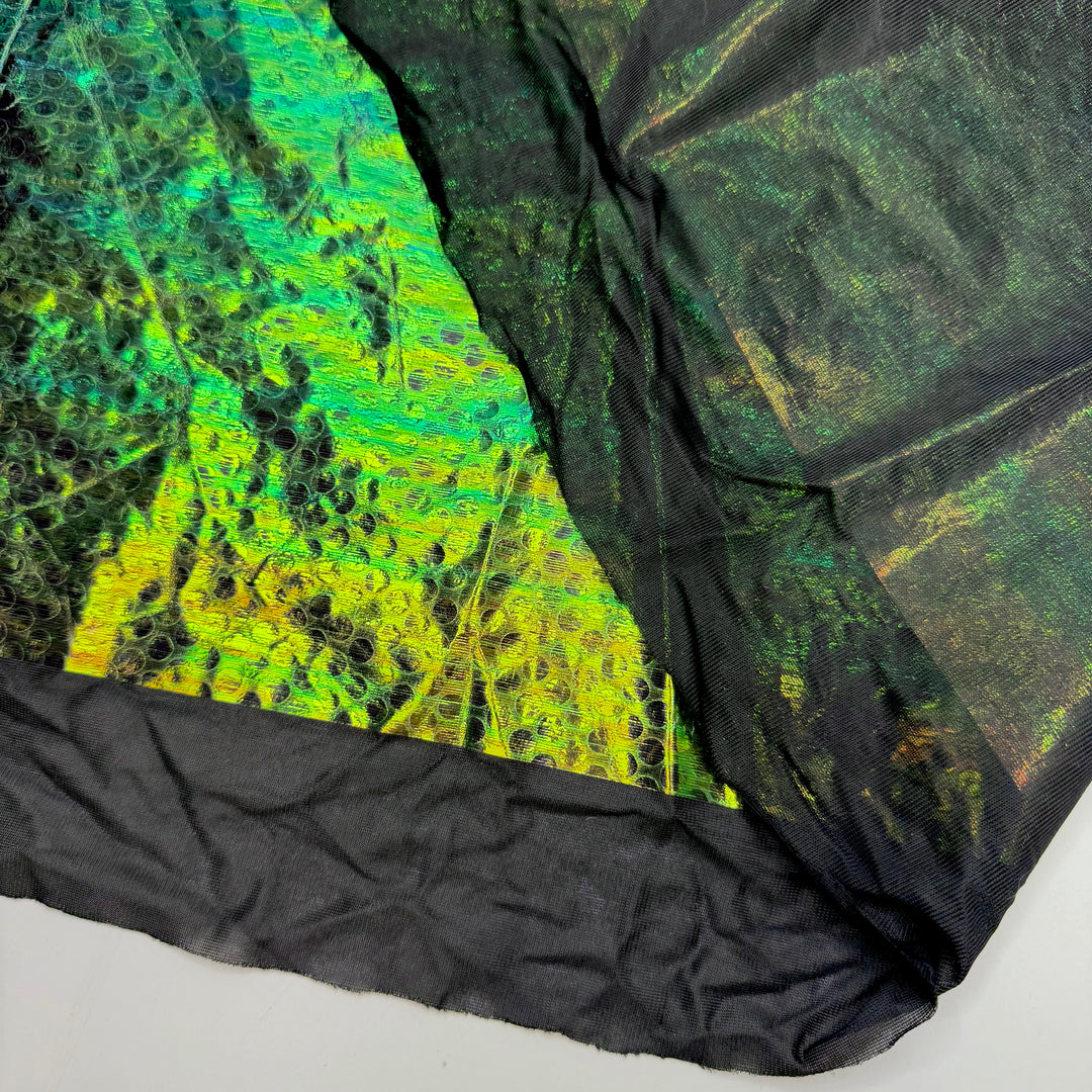 Mermaid Tale - Foiled Mesh Poly/Metallic Foil Knit - Green/Blue Scale Like Geometric - 1.8M Bundle