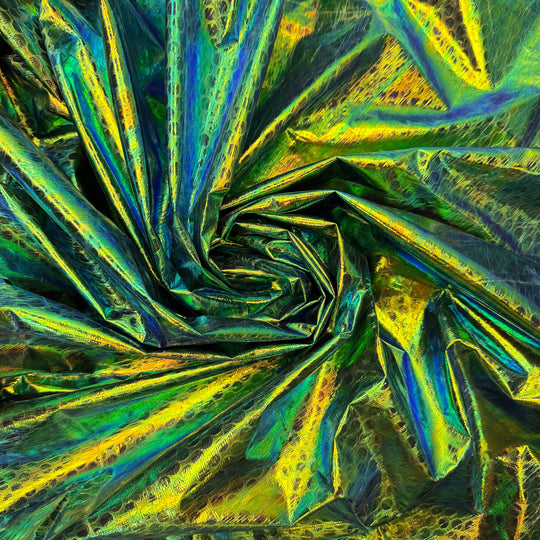 Mermaid Tale - Foiled Mesh Poly/Metallic Foil Knit - Green/Blue Scale Like Geometric - 1.8M Bundle