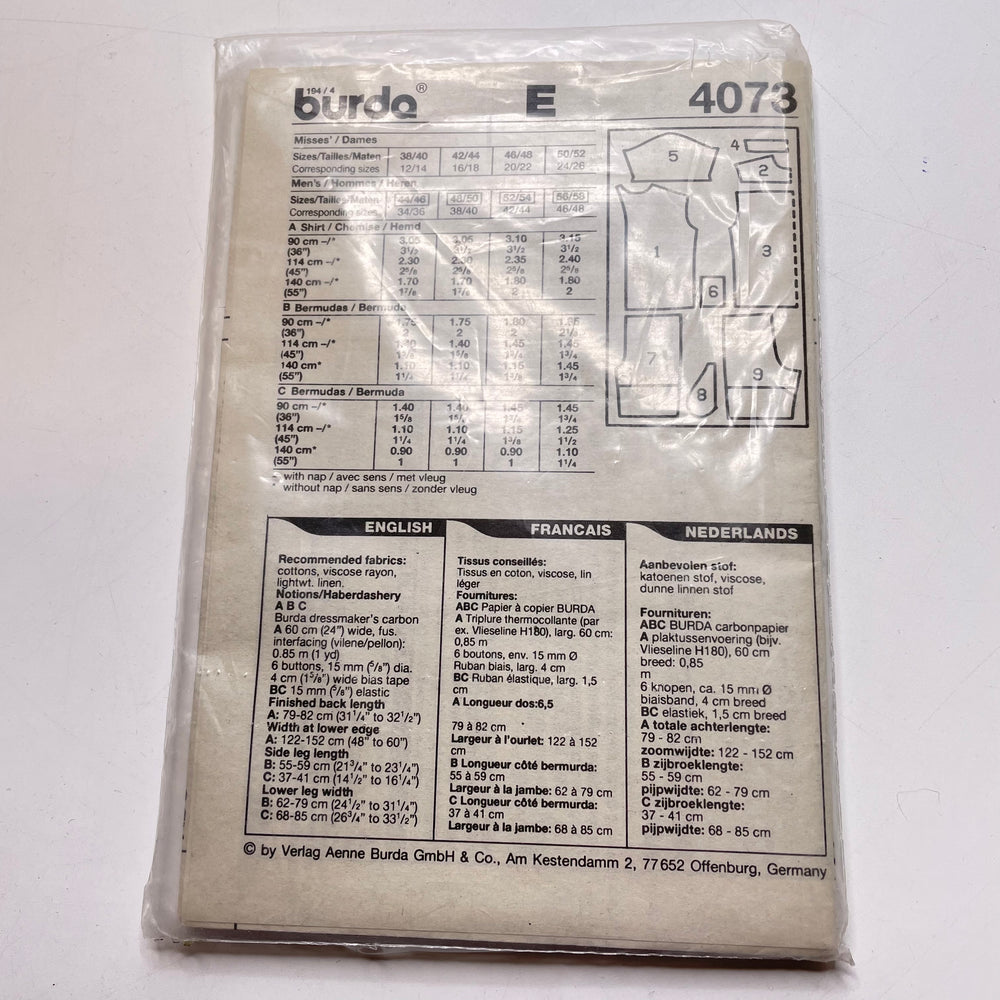Sewing Pattern - Unisex - Burda 4073