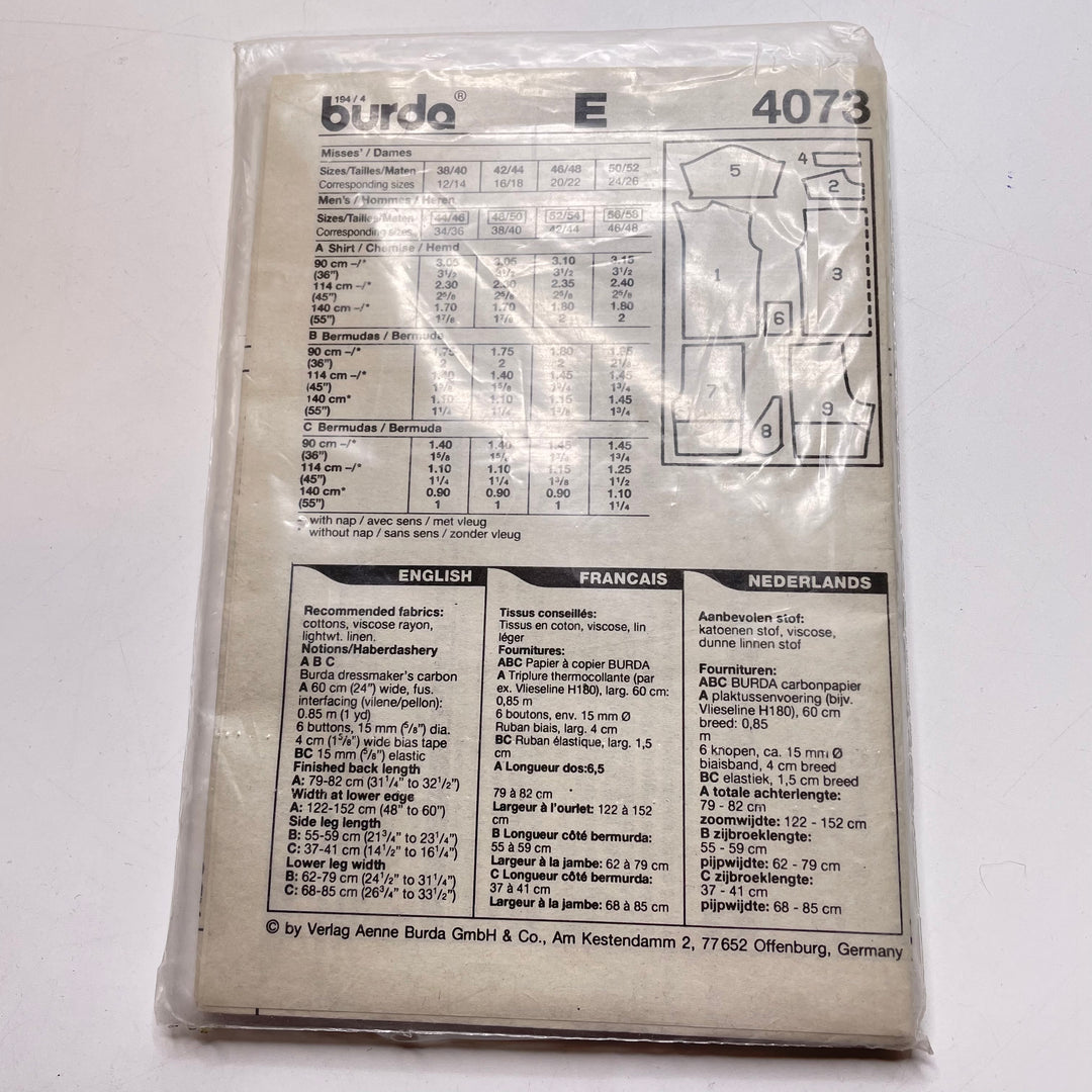 Sewing Pattern - Unisex - Burda 4073