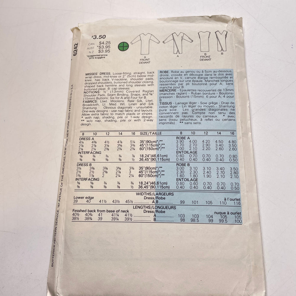 Sewing Pattern - Womenswear - Butterick 6242