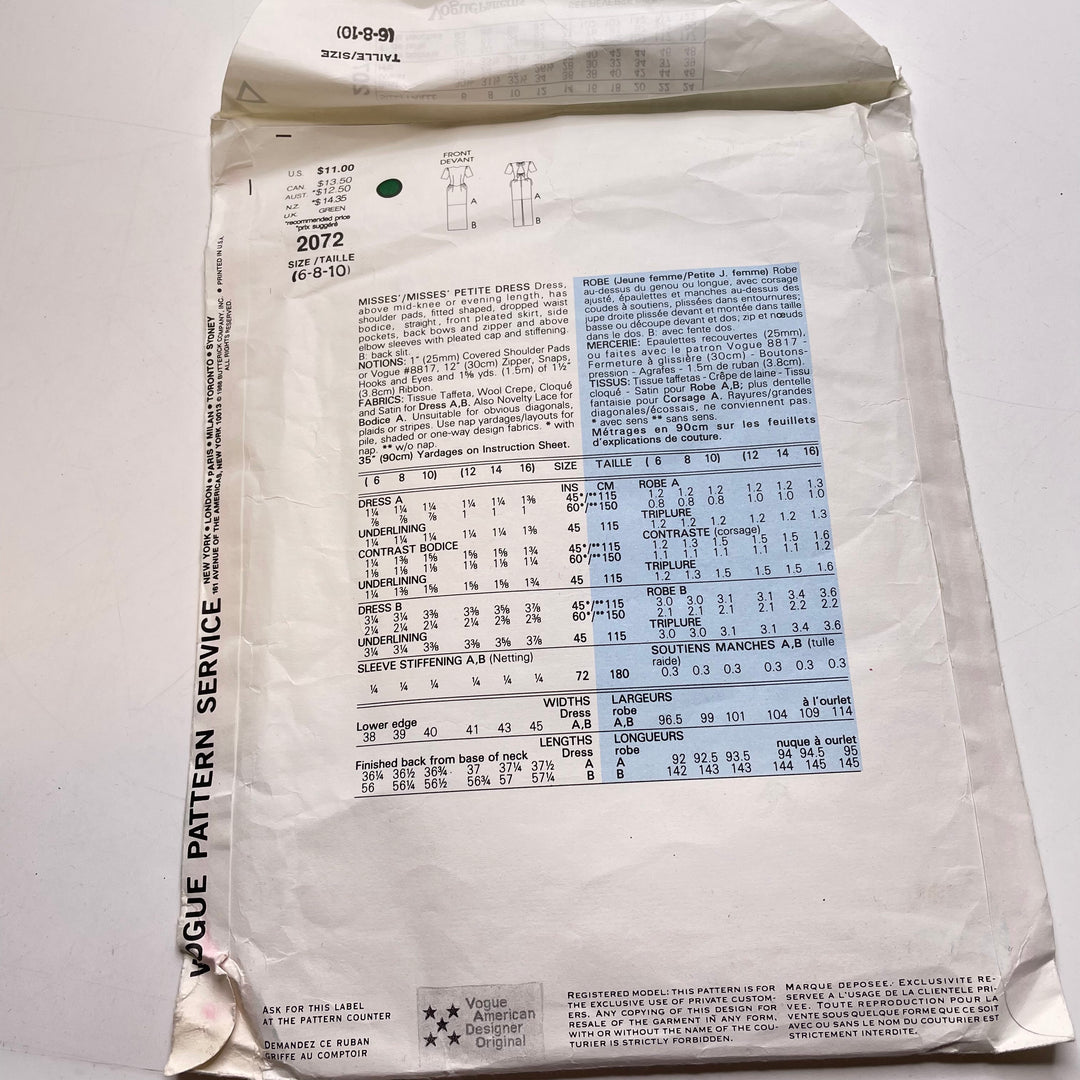 Sewing Pattern - Womenswear - Vogue 2072