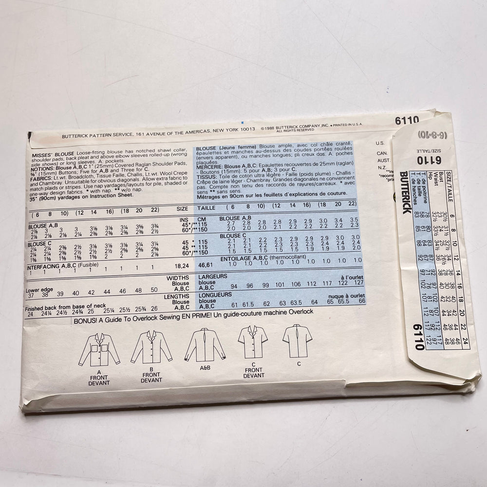 Sewing Pattern - Womenswear - Butterick 6110
