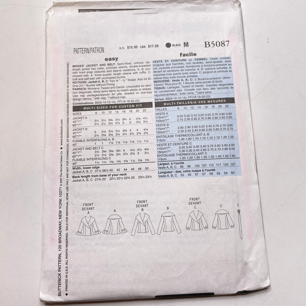 Sewing Pattern - Womenswear - Butterick B5087