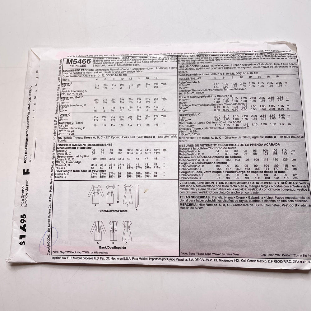 Sewing Pattern - Womenswear - McCall's M5466