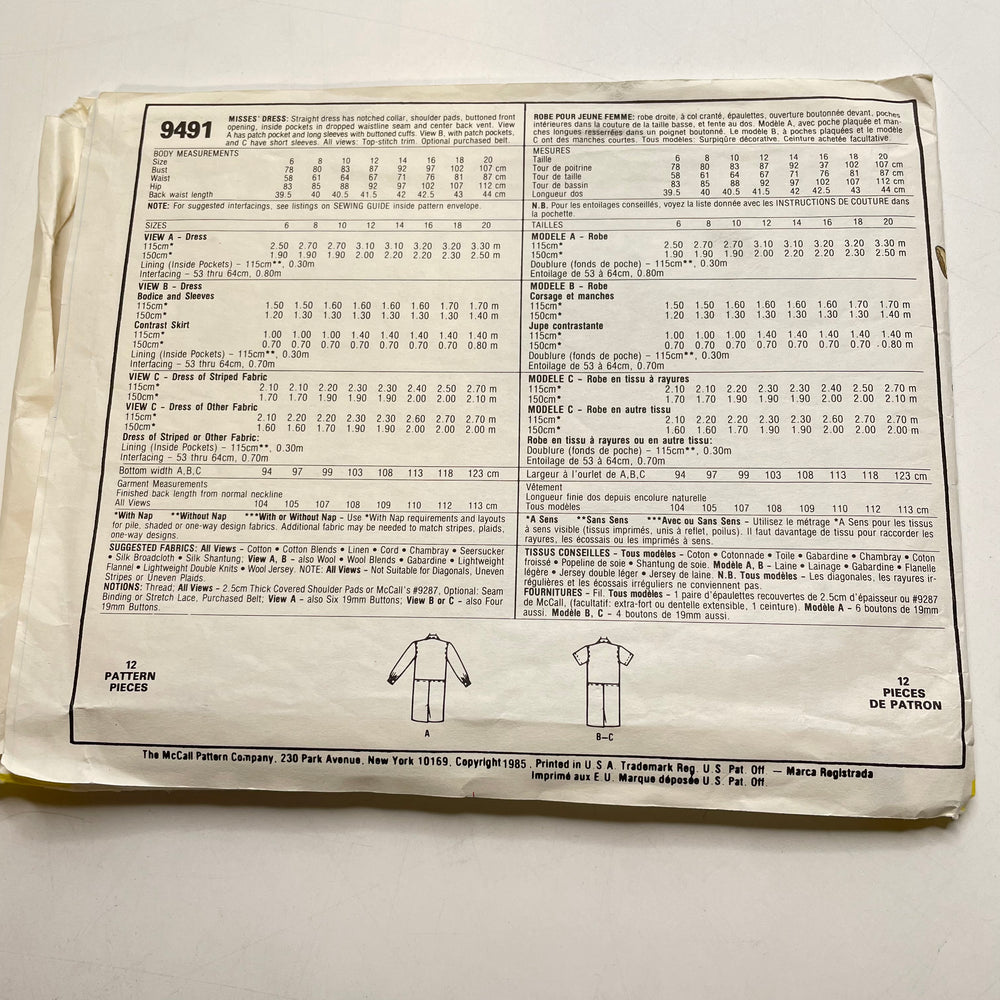 Sewing Pattern - Womenswear - McCall's 9491