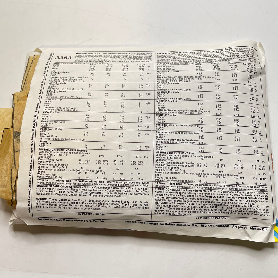 Sewing Pattern - Menswear - McCall&