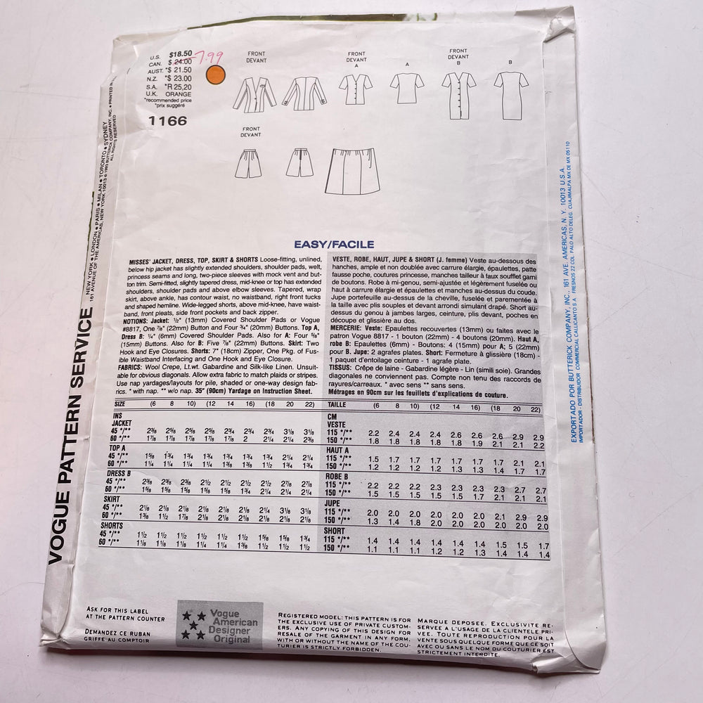 Sewing Pattern - Womenswear - Vogue 1166