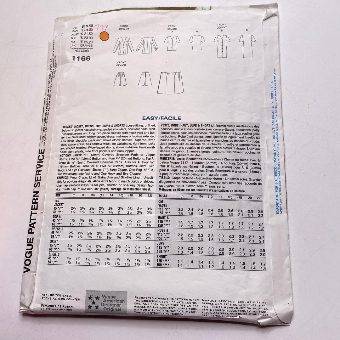 Sewing Pattern - Womenswear - Vogue 1166