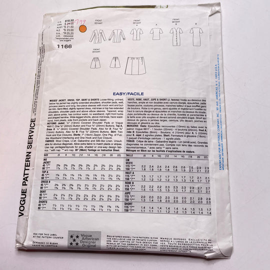Sewing Pattern - Womenswear - Vogue 1166