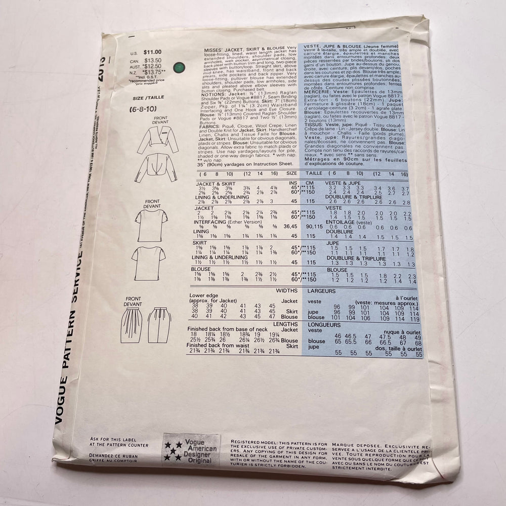 Sewing Pattern - Womenswear - Vogue 2013