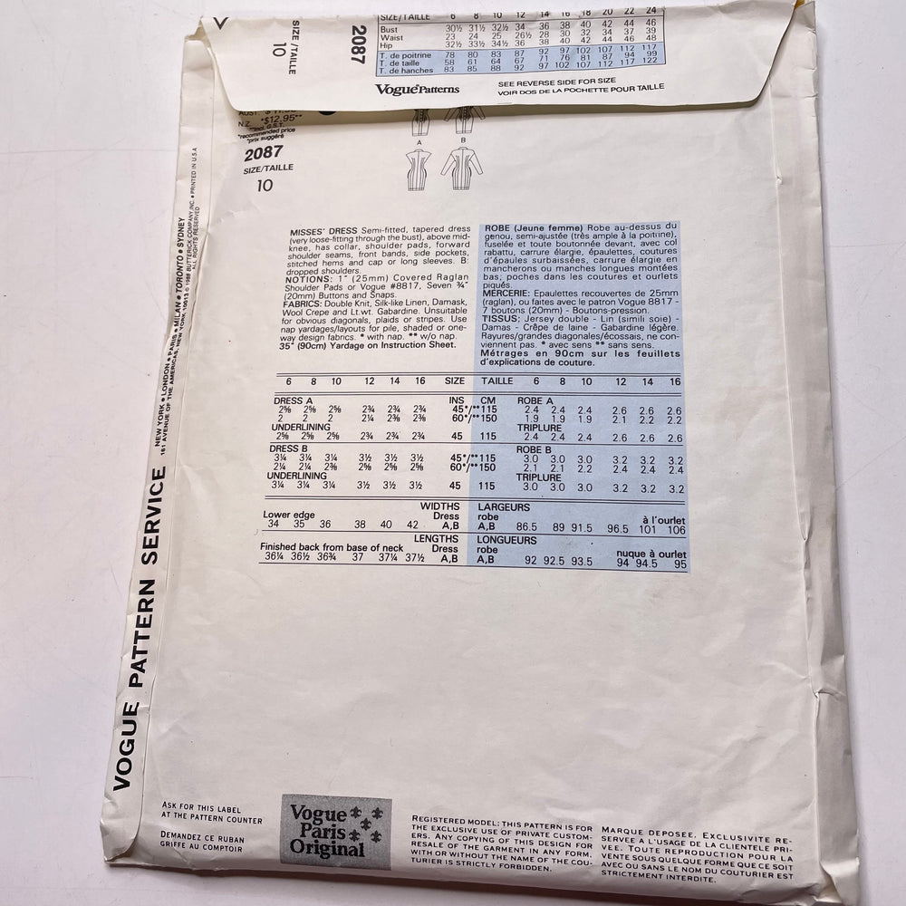 Sewing Pattern - Womenswear - Vogue 2087
