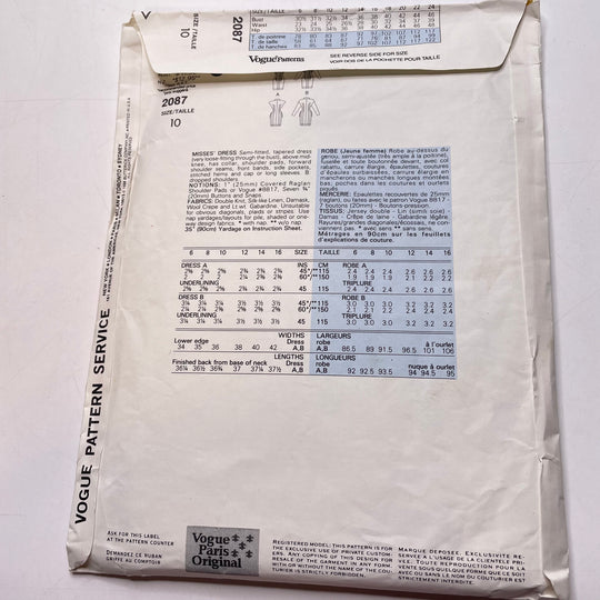 Sewing Pattern - Womenswear - Vogue 2087