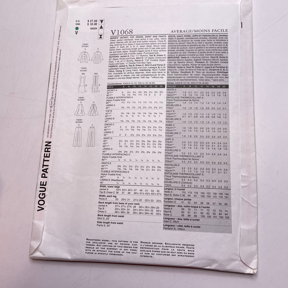 Sewing Pattern - Womenswear - Vogue V1068