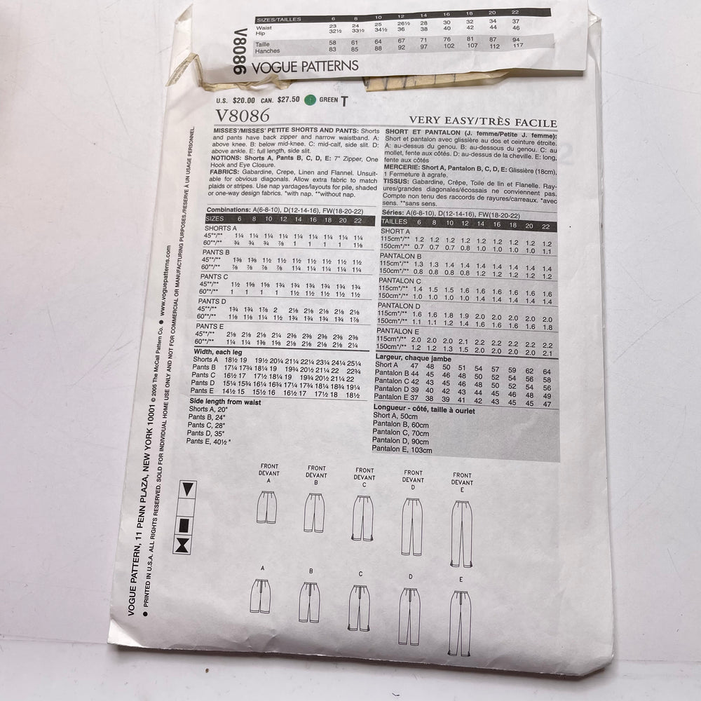 Sewing Pattern - Womenswear - Vogue V8086