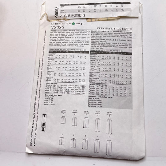 Sewing Pattern - Womenswear - Vogue V8086