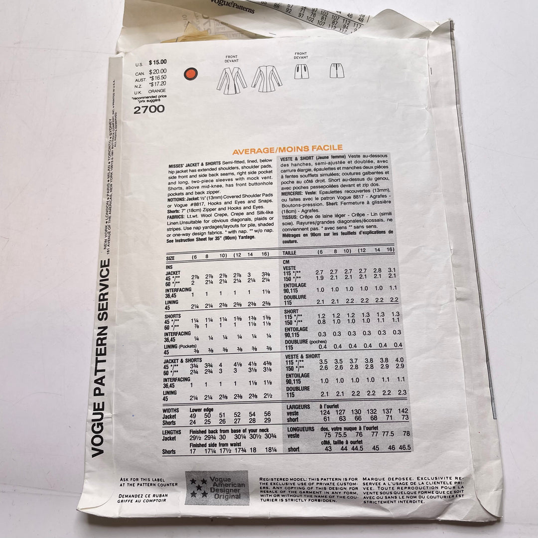 Sewing Pattern - Womenswear - Vogue 2700