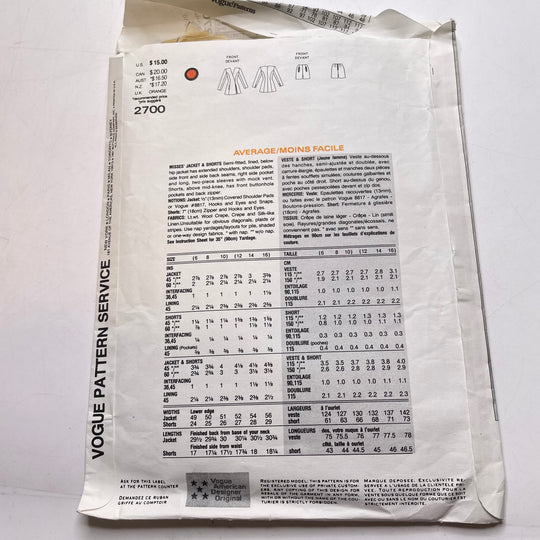 Sewing Pattern - Womenswear - Vogue 2700