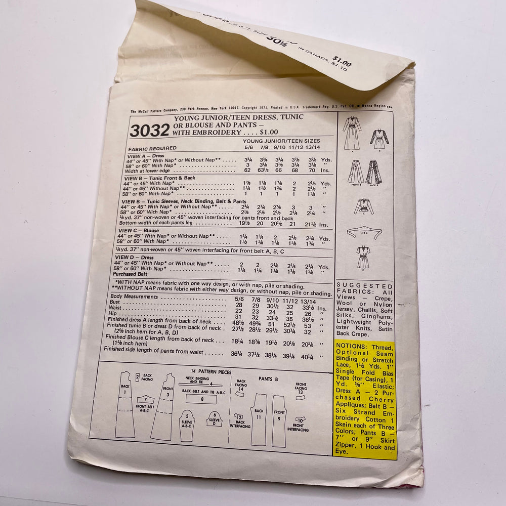 Sewing Pattern - Junior - McCall's 3032