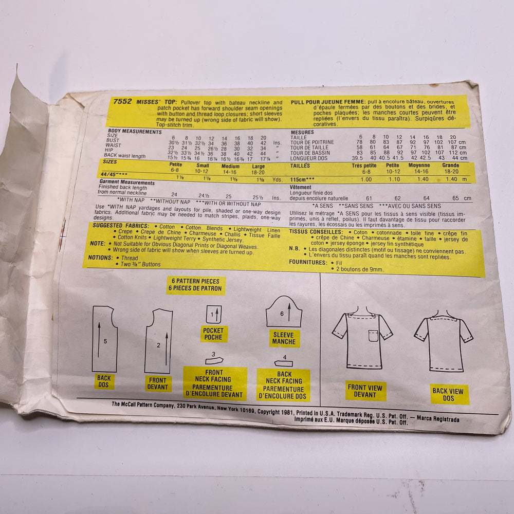 Sewing Pattern - Womenswear - McCall's 7552