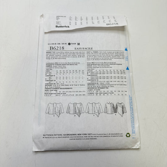 Sewing Pattern - Womenswear - Butterick B6218
