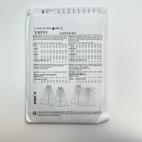 Sewing Pattern - Womenswear - Vogue 8955