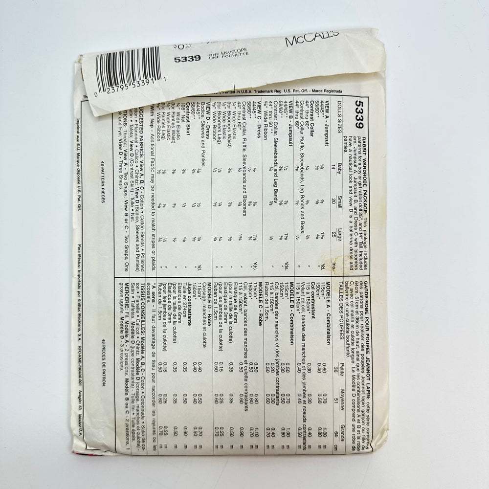 Sewing Pattern - Craft - McCall's 5339