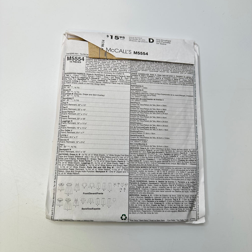 Sewing Pattern - Craft - McCall's M5554