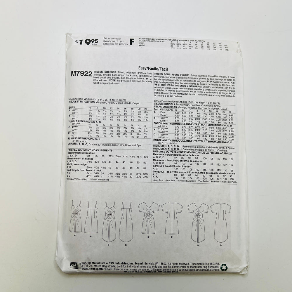 Sewing Pattern - Womenswear - McCall's 7922