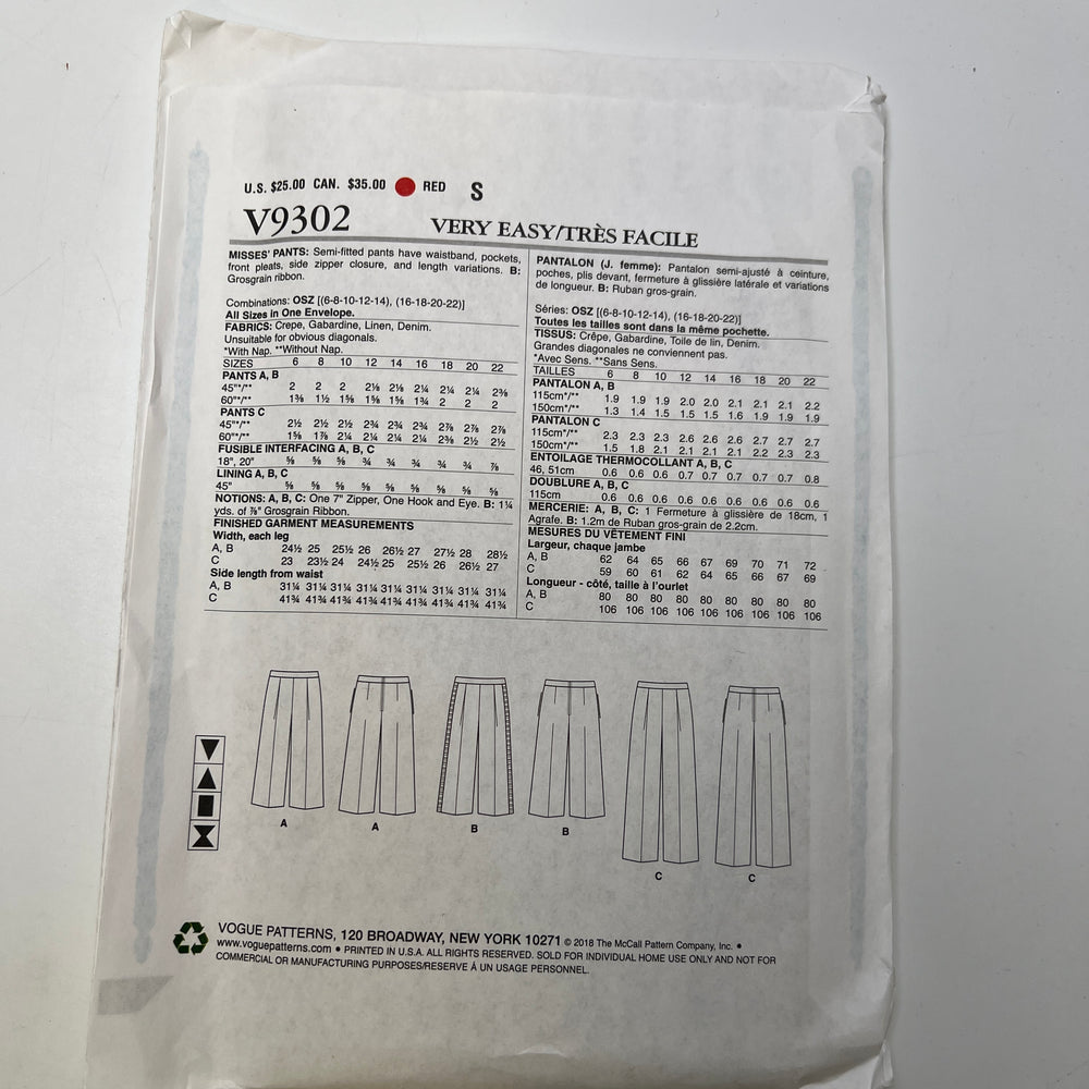 Sewing Pattern - Womenswear - Vogue 9302