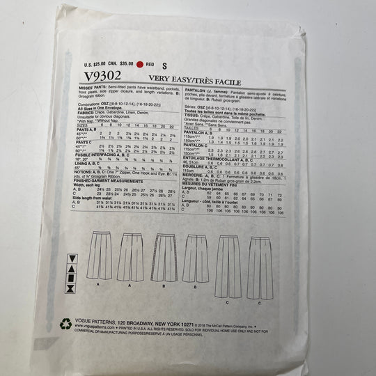 Sewing Pattern - Womenswear - Vogue 9302