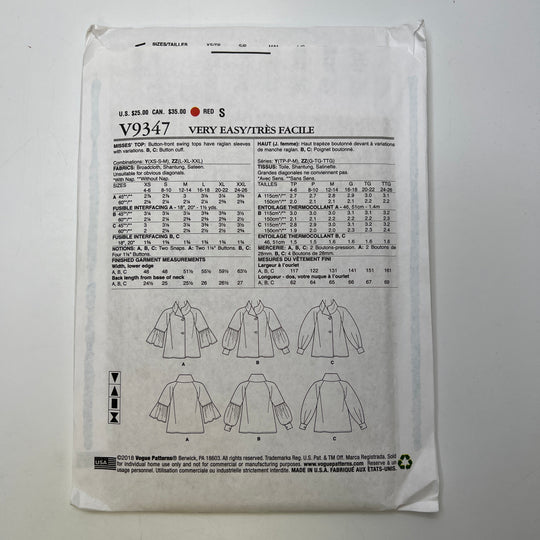 Sewing Pattern - Womenswear - Vogue 9347