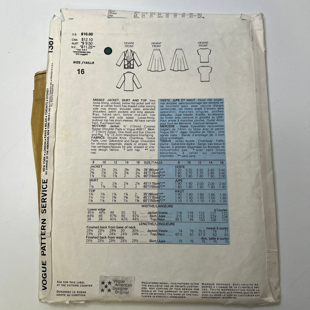 Sewing Pattern - Womenswear - Vogue 1387