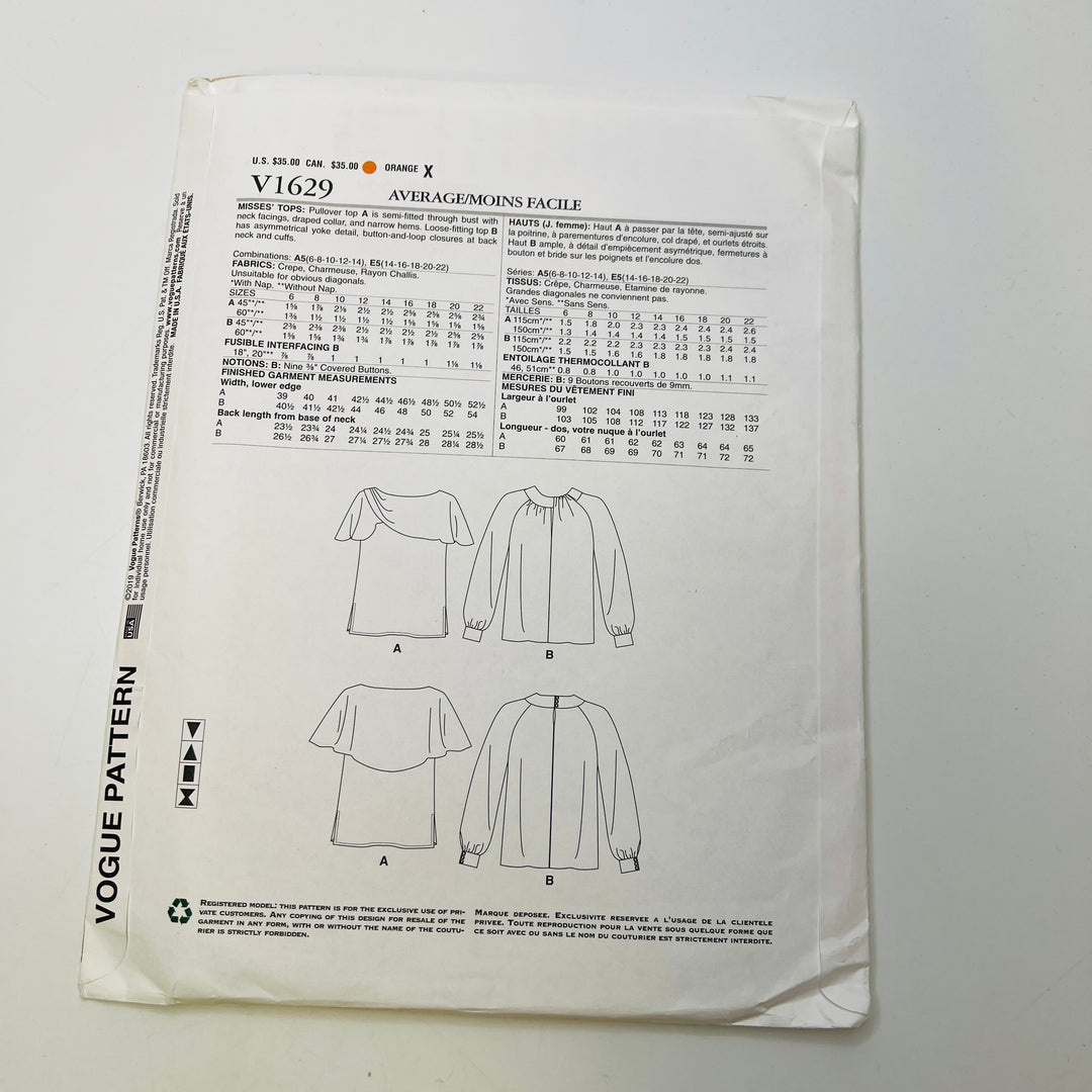Sewing Pattern - Womenswear - Vogue 1629