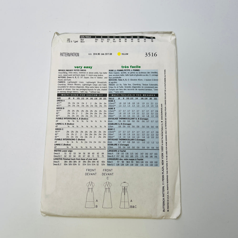 Sewing Pattern - Womenswear - Butterick 3516