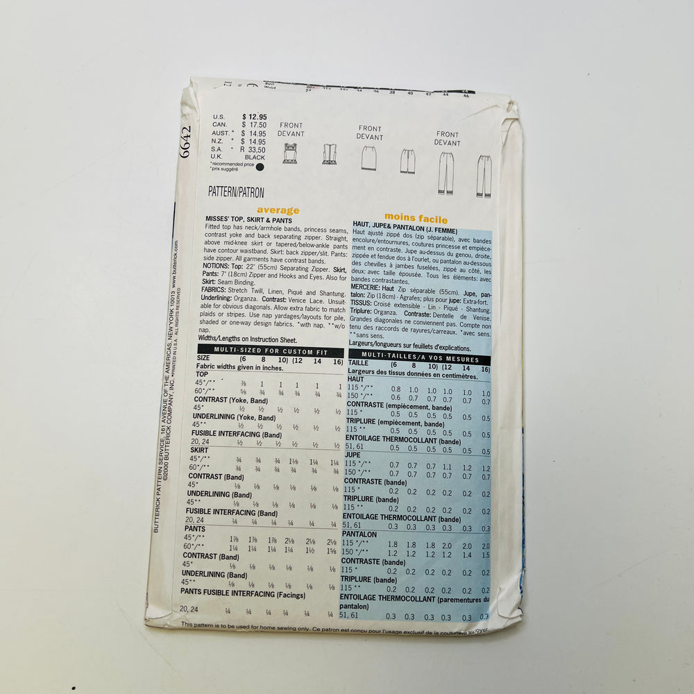 Sewing Pattern - Womenswear - Butterick 6642