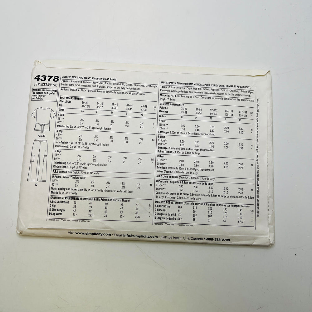 Sewing Pattern - Unisex - Simplicity 4378