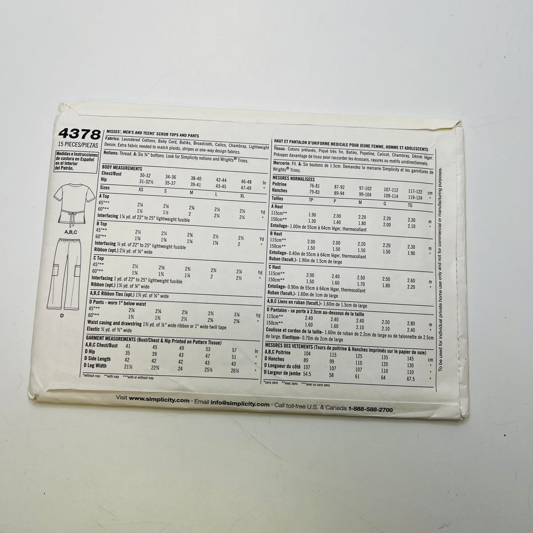 Sewing Pattern - Unisex - Simplicity 4378