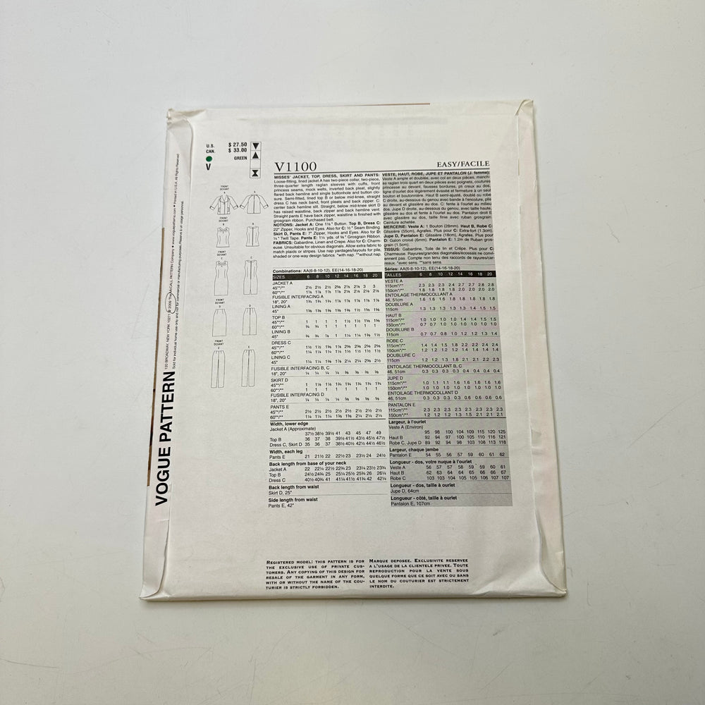 Sewing Pattern - Womenswear - Vogue 1100