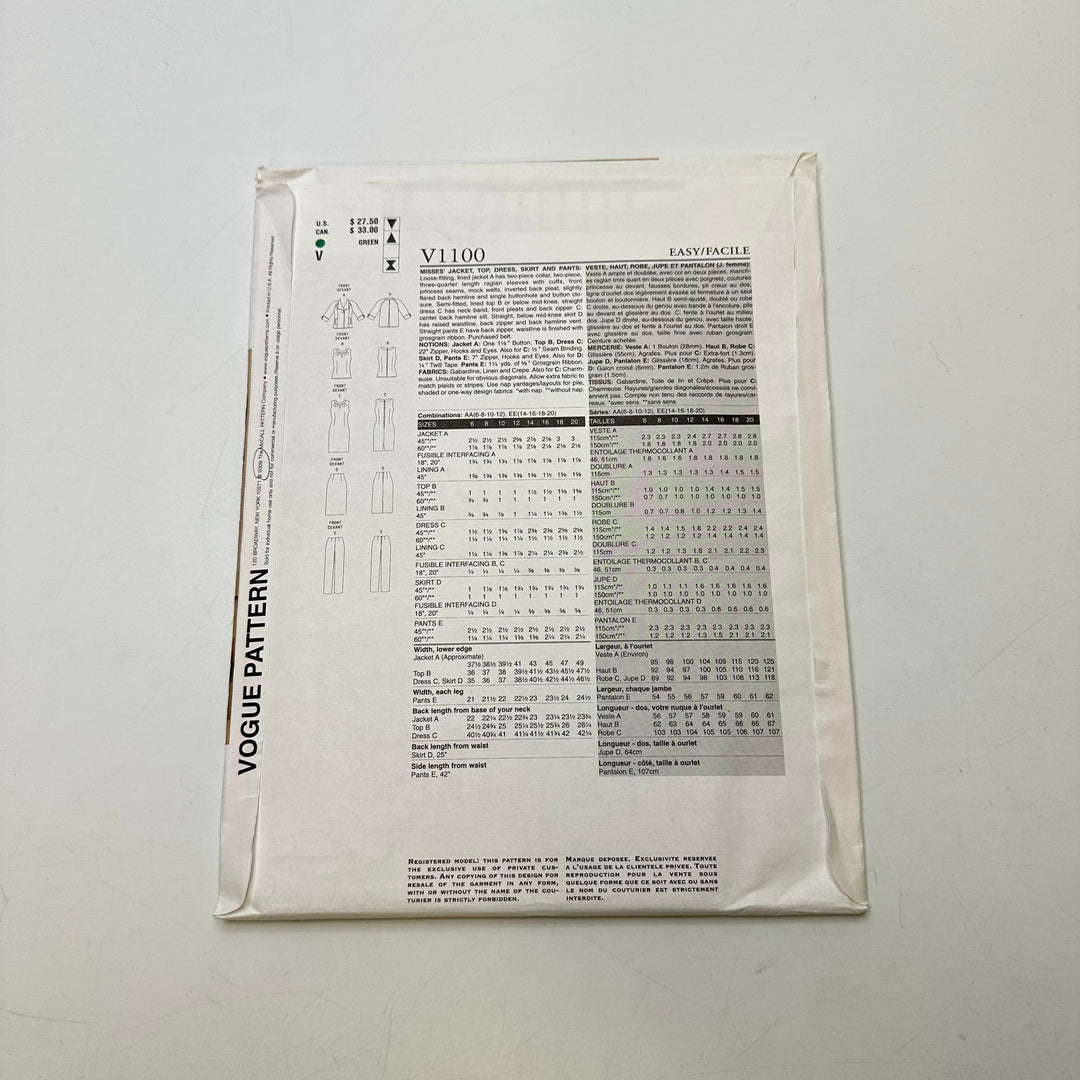 Sewing Pattern - Womenswear - Vogue 1100