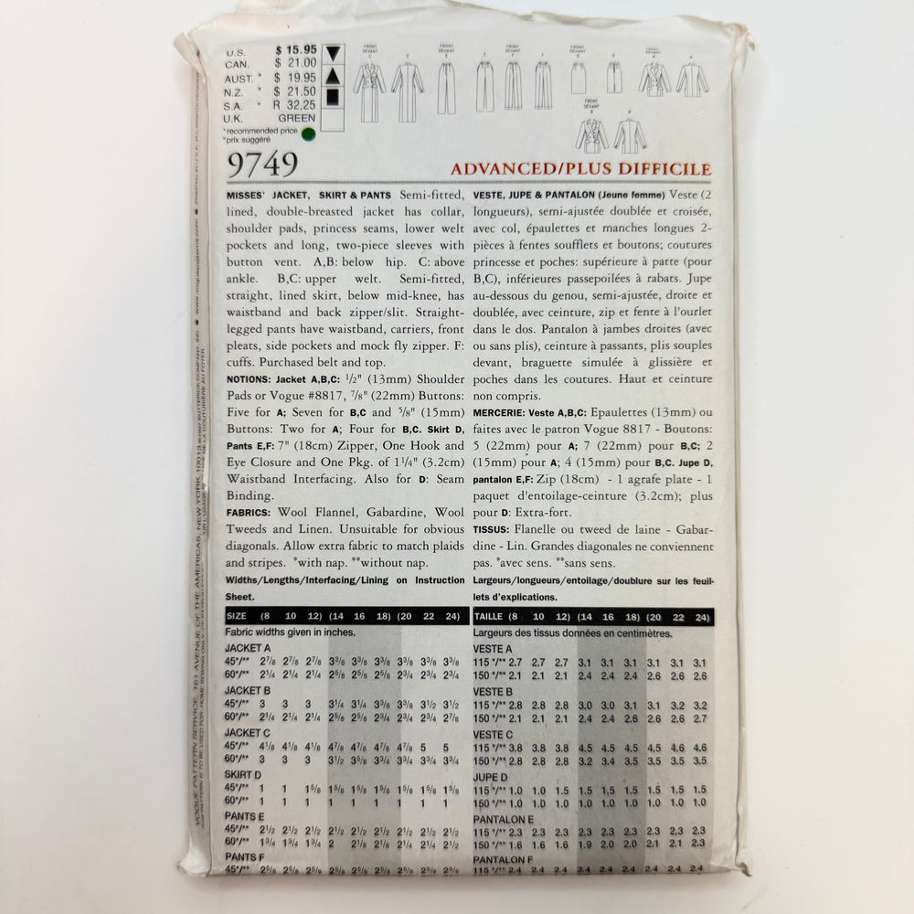 Sewing Pattern - Womenswear - Vogue 9749