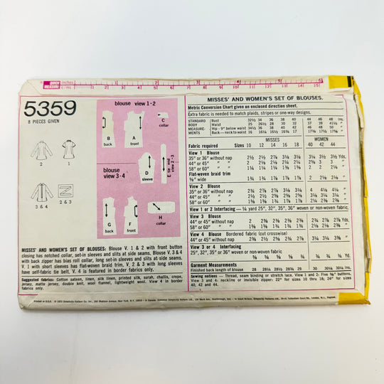 Sewing Pattern - Womenswear - Simplicity 5359