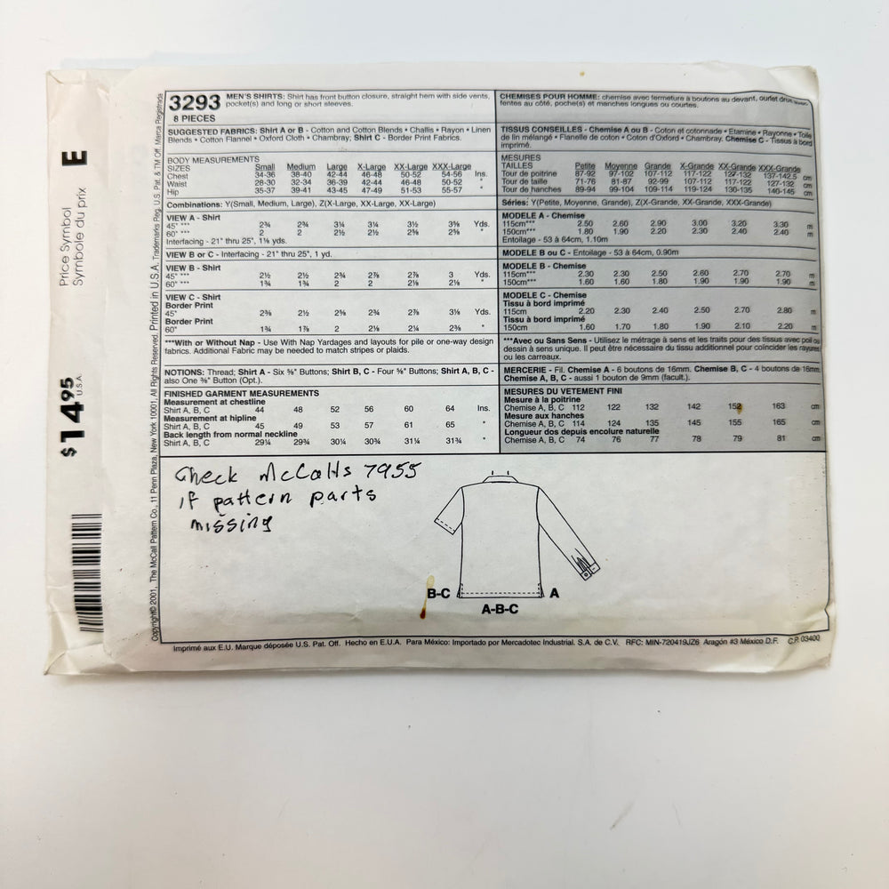 Sewing Pattern - Menswear - McCall's 3293