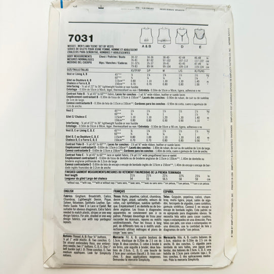 Sewing Pattern - Unisex - Simplicity 7031
